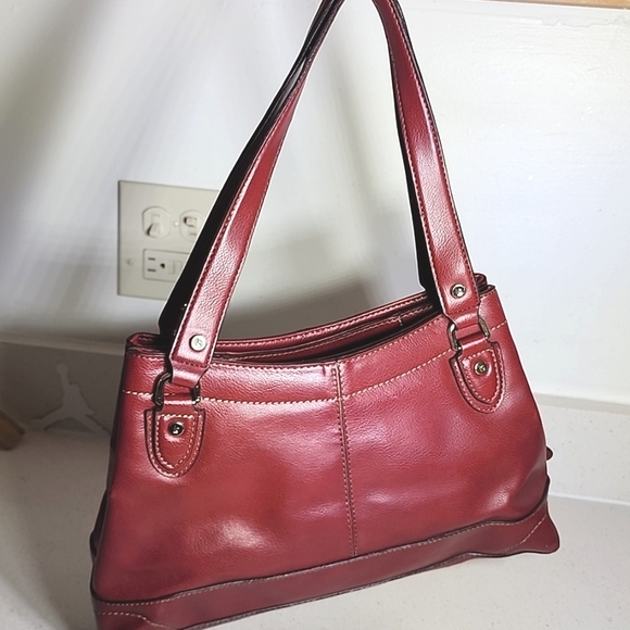 Vintage Leather Liz Claiborne Habdbag, Purse. Red Leather Tote Bag - Picture 3 of 14